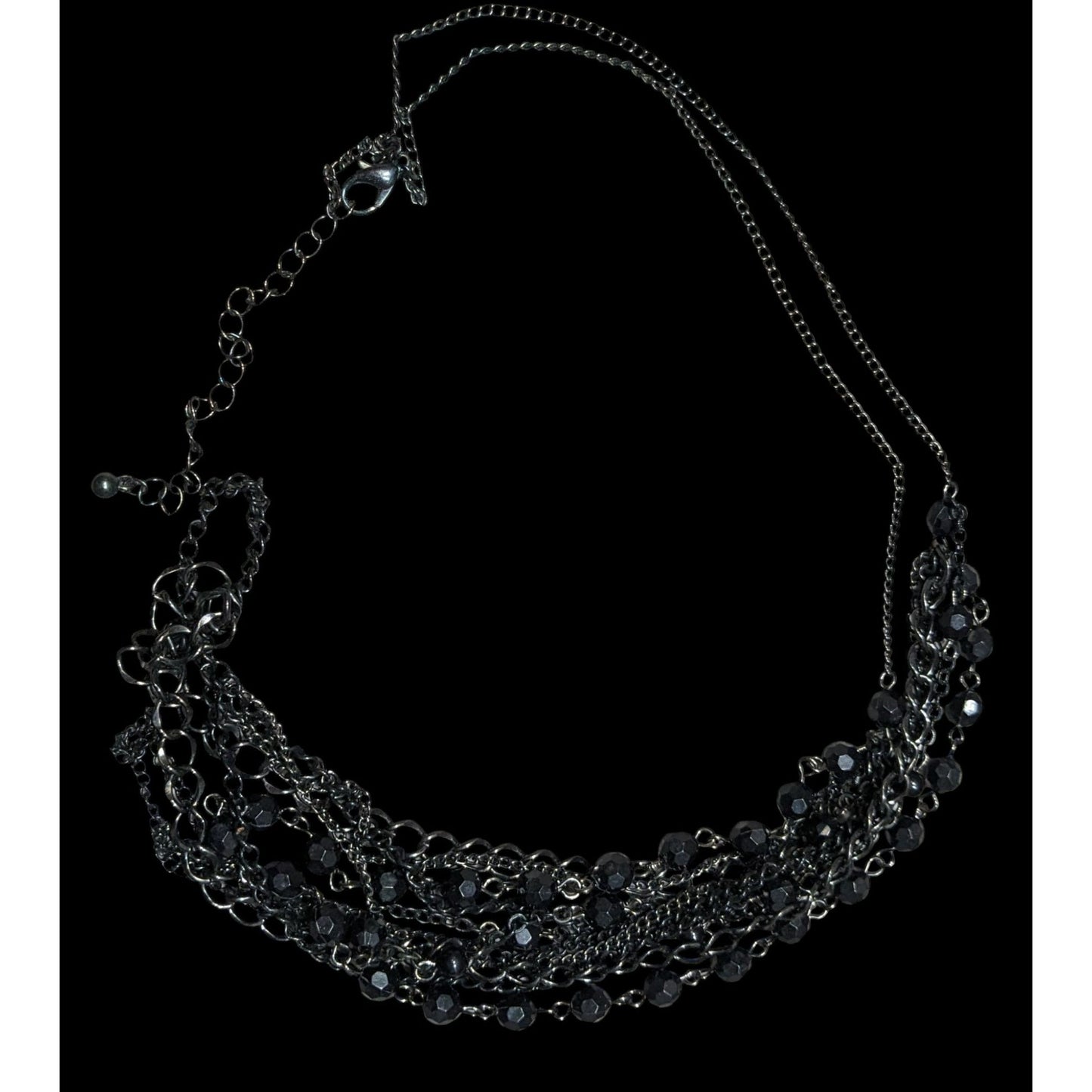 Gothic Black Multi-Layer Chain Necklace With Faceted Beads & Lobster Clasp Closure