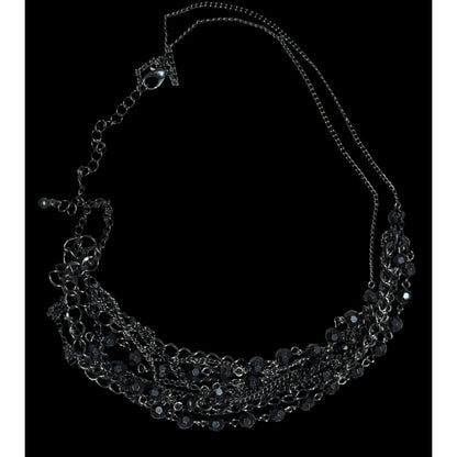 Gothic Black Multi-Layer Chain Necklace With Faceted Beads & Lobster Clasp Closure