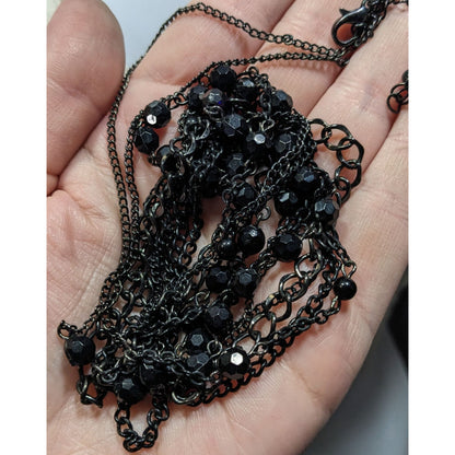 Gothic Black Multi-Layer Chain Necklace With Faceted Beads & Lobster Clasp Closure