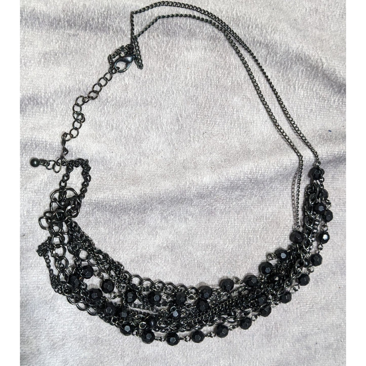 Gothic Black Multi-Layer Chain Necklace With Faceted Beads & Lobster Clasp Closure