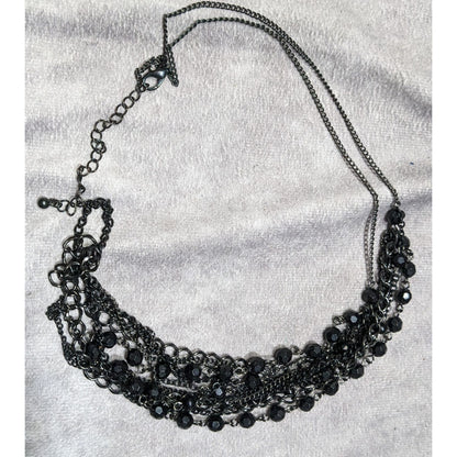 Gothic Black Multi-Layer Chain Necklace With Faceted Beads & Lobster Clasp Closure