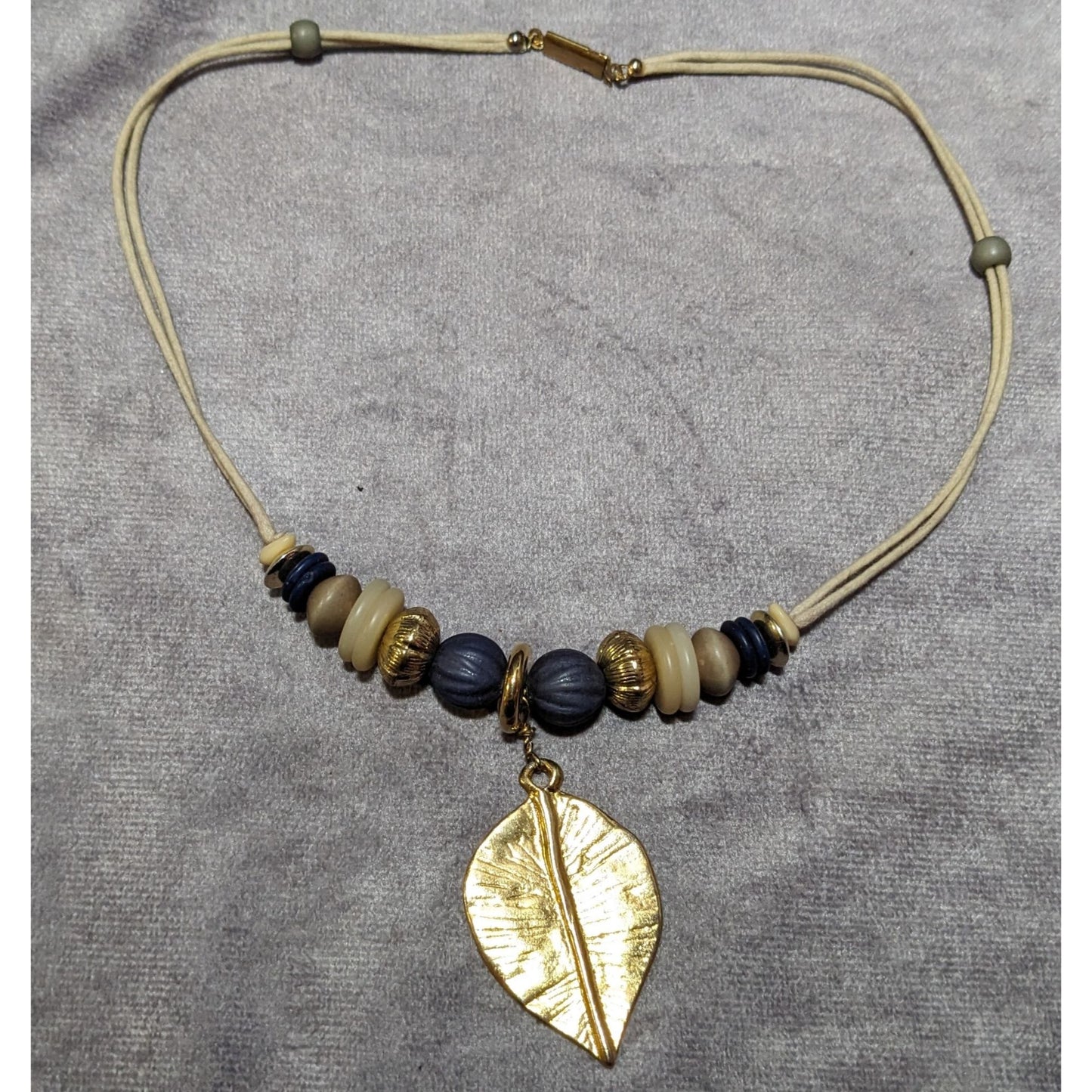 Hippie Bohemian Gold Tone Leaf Pendant Beaded Nature Inspired Necklace