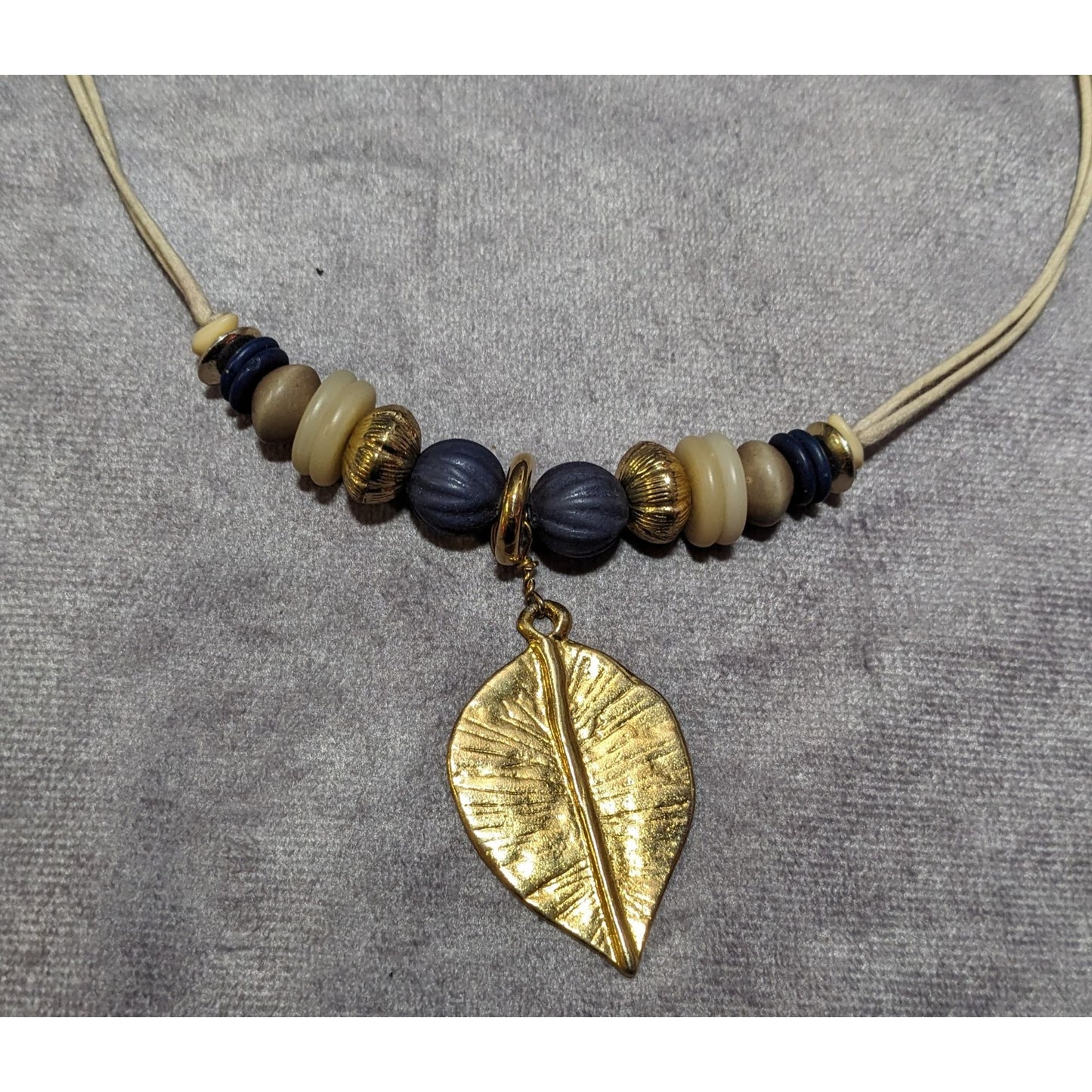 Hippie Bohemian Gold Tone Leaf Pendant Beaded Nature Inspired Necklace