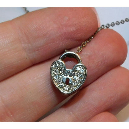 Elegant Dainty Rhinestone Heart Lock Necklace