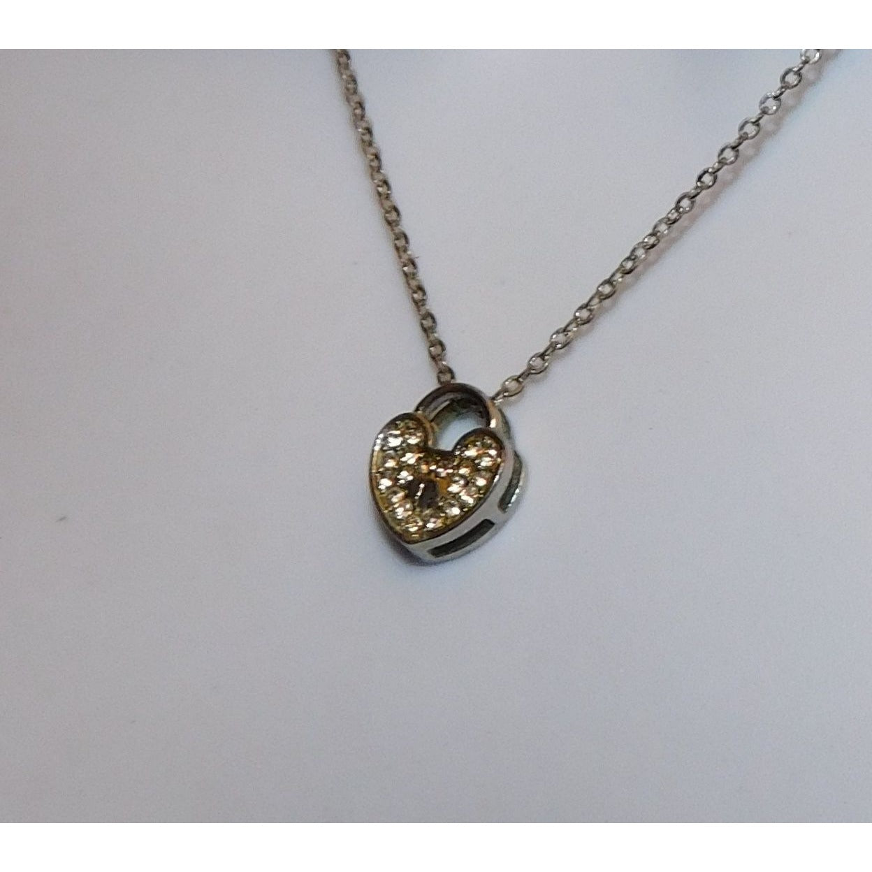 Elegant Dainty Rhinestone Heart Lock Necklace