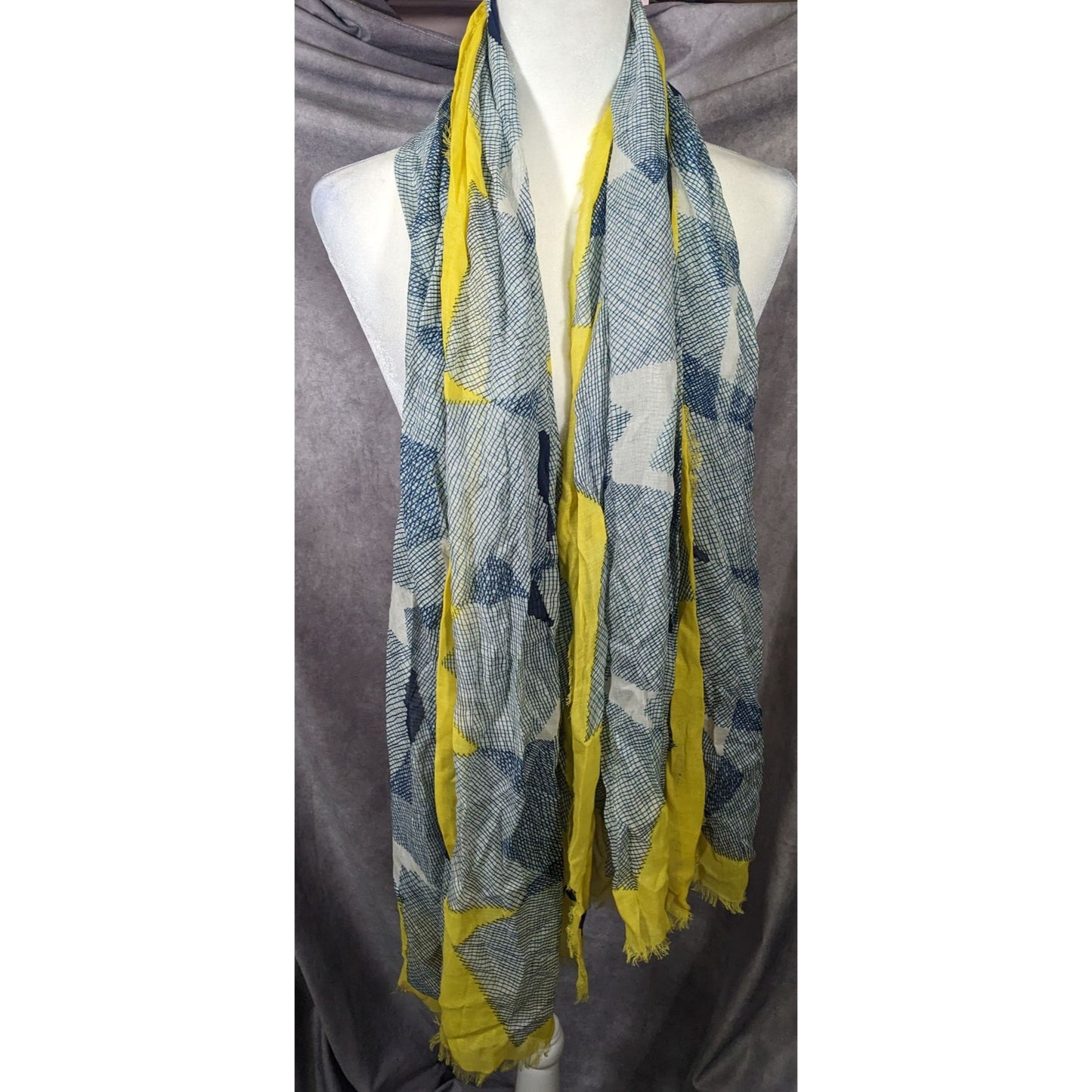 Vintage Diane Von Furstenberg Blue And Yellow Geometric Abstract Scarf