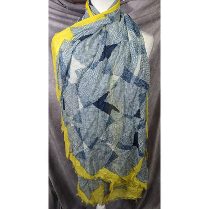 Vintage Diane Von Furstenberg Blue And Yellow Geometric Abstract Scarf