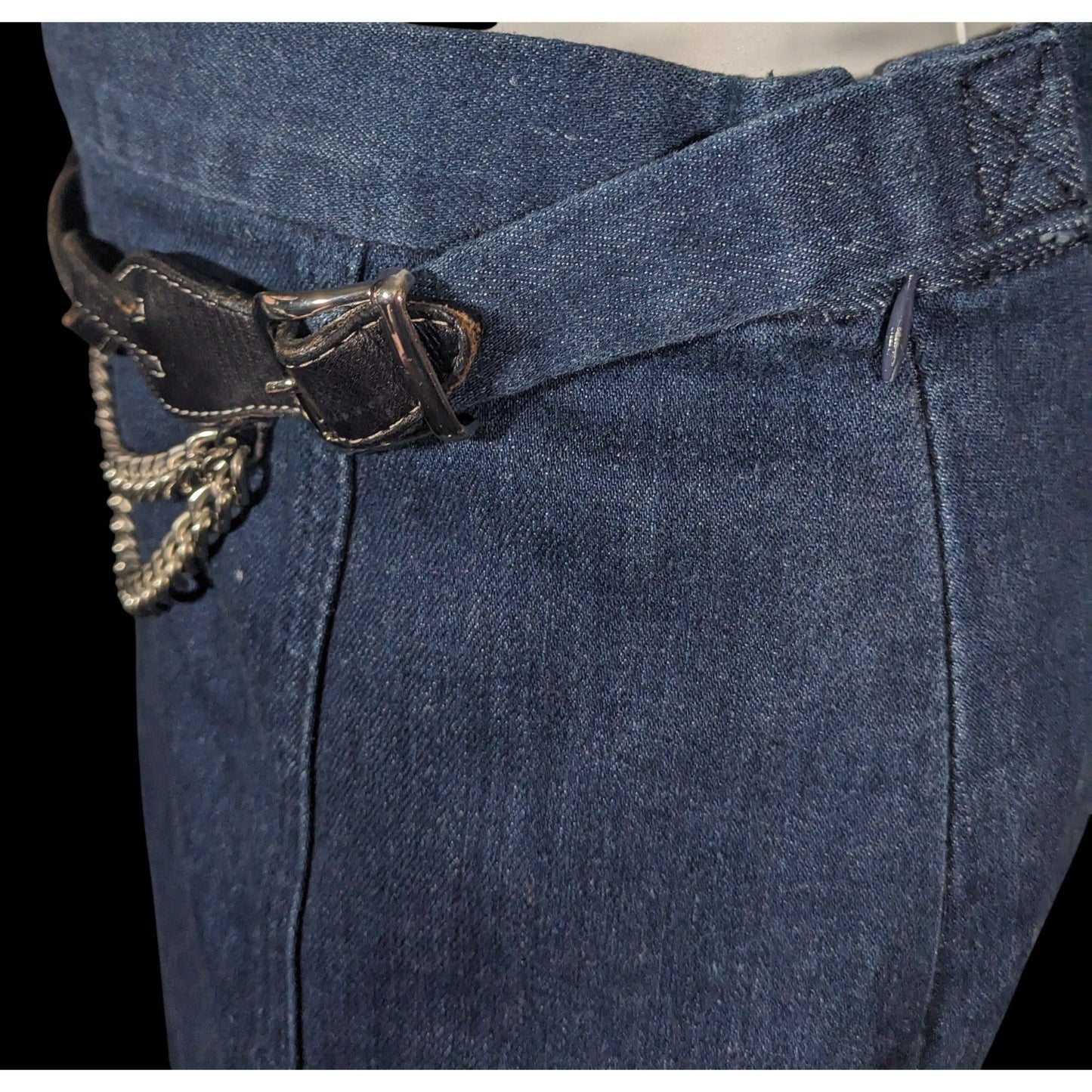 Vintage Ralph Lauren Blue Denim Skirt With Leather And Chain Belt Size 2