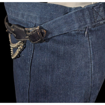 Vintage Ralph Lauren Blue Denim Skirt With Leather And Chain Belt Size 2