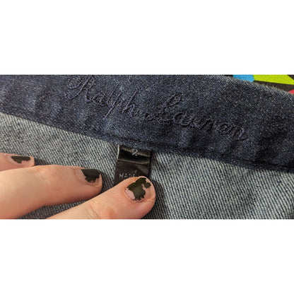 Vintage Ralph Lauren Blue Denim Skirt With Leather And Chain Belt Size 2