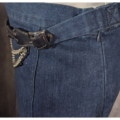 Vintage Ralph Lauren Blue Denim Skirt With Leather And Chain Belt Size 2