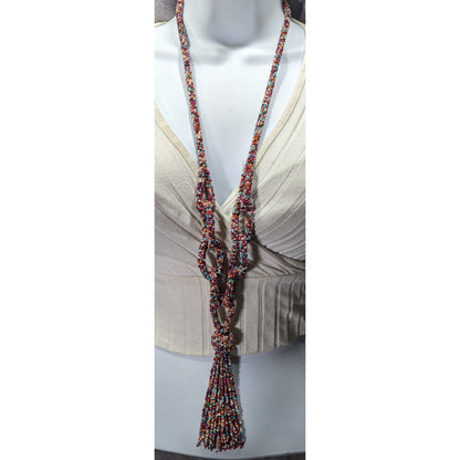C Est 1946 Rainbow Glass Beaded Link Tassel Necklace