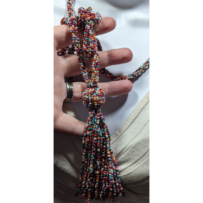 C Est 1946 Rainbow Glass Beaded Link Tassel Necklace