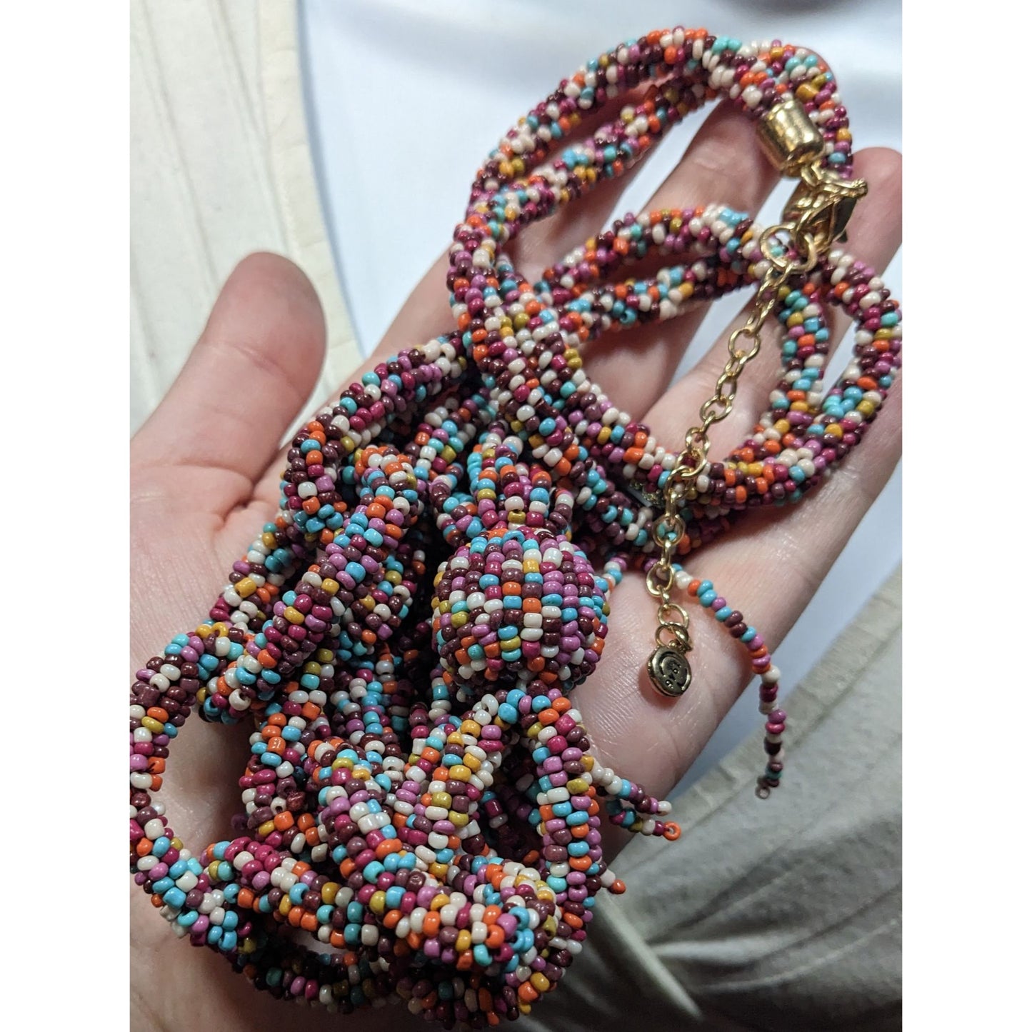 C Est 1946 Rainbow Glass Beaded Link Tassel Necklace