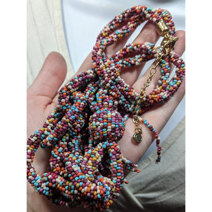 C Est 1946 Rainbow Glass Beaded Link Tassel Necklace
