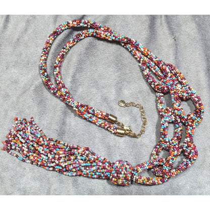 C Est 1946 Rainbow Glass Beaded Link Tassel Necklace