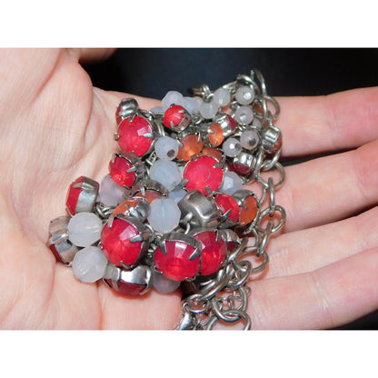 Retro Red And White Gemmed Cluster Necklace