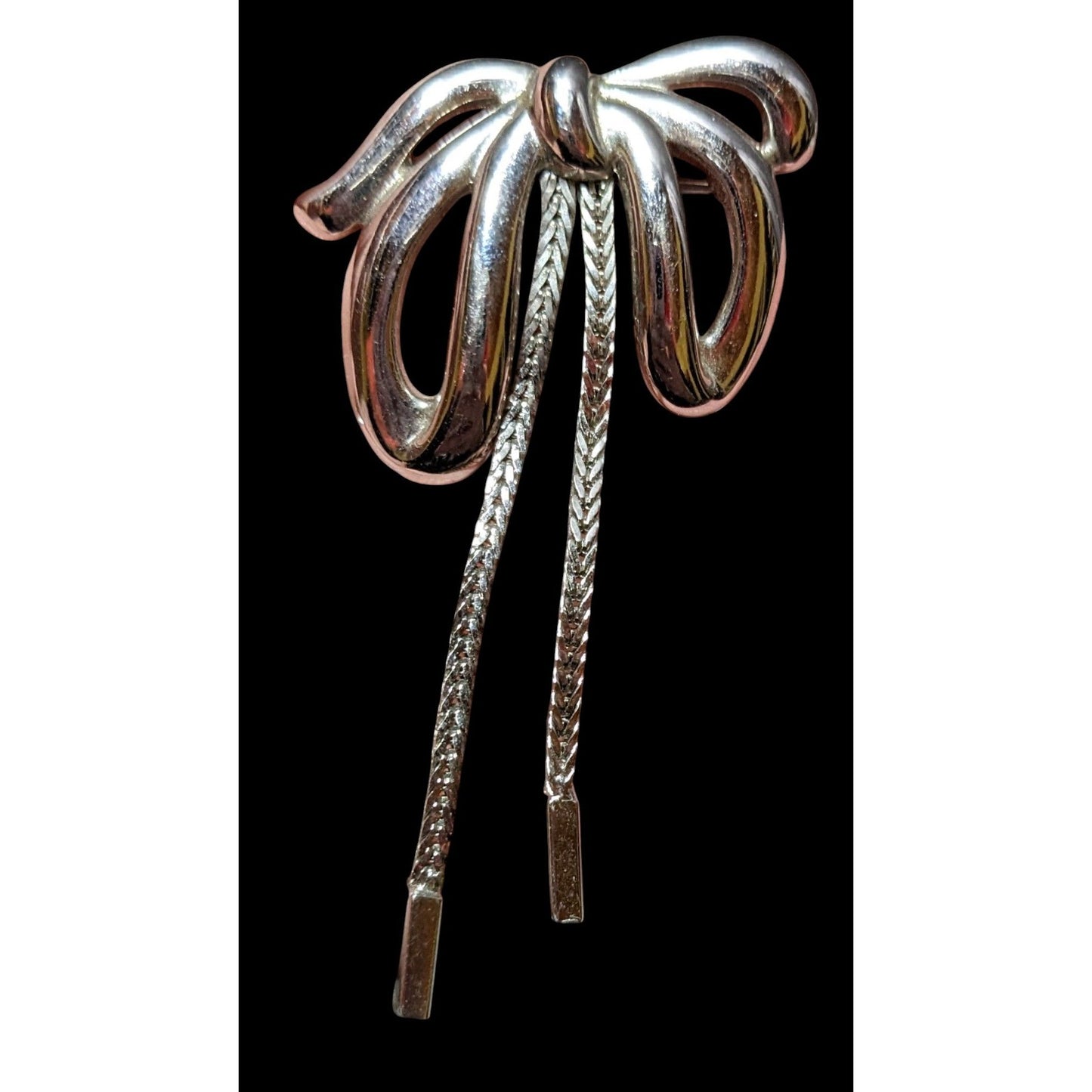 Vintage Coquette Money Silver Tone Chain Bow Brooch