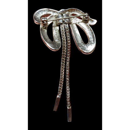 Vintage Coquette Money Silver Tone Chain Bow Brooch