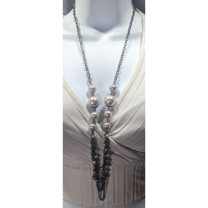 Glam Goth Faux Pearl Gunmetal Tone Statement Necklace
