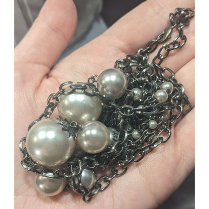 Glam Goth Faux Pearl Gunmetal Tone Statement Necklace