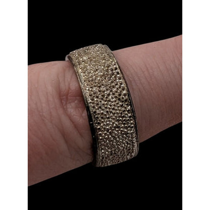 Wide Band Textured Silver-Tone Ring Size 9.5