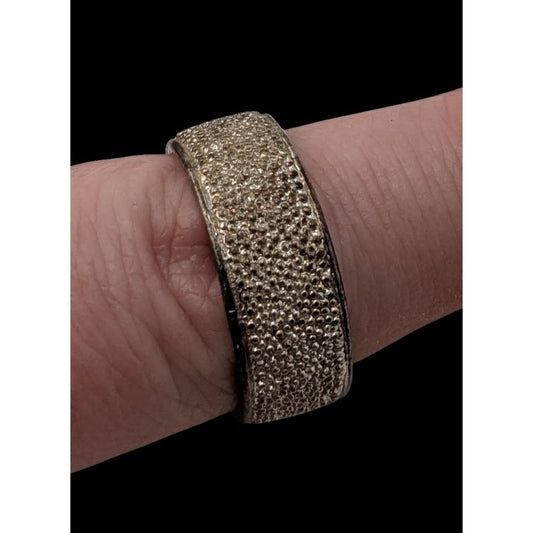 Wide Band Textured Silver-Tone Ring Size 9.5