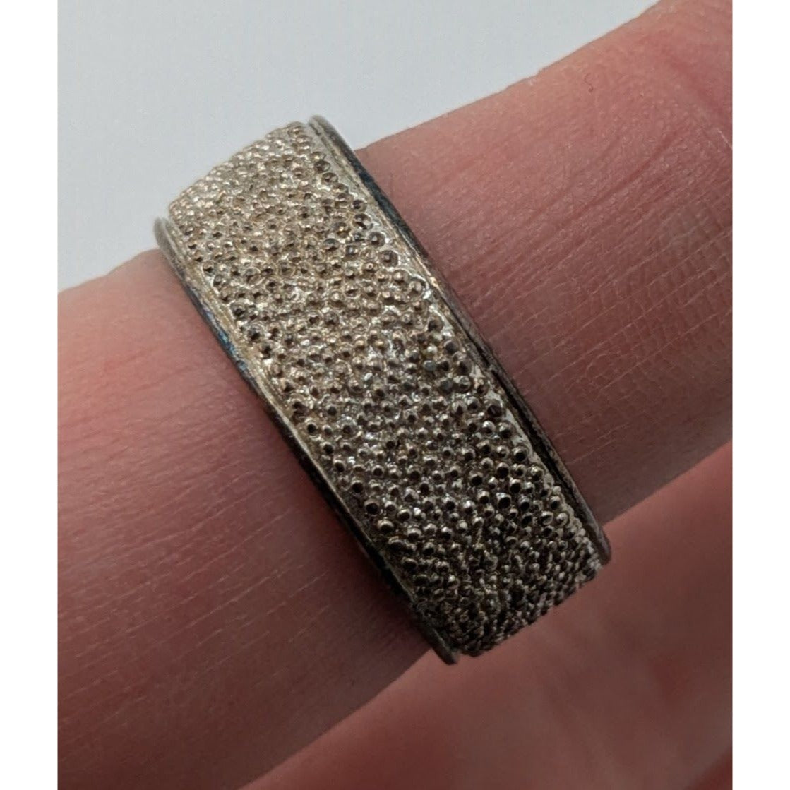 Wide Band Textured Silver-Tone Ring Size 9.5