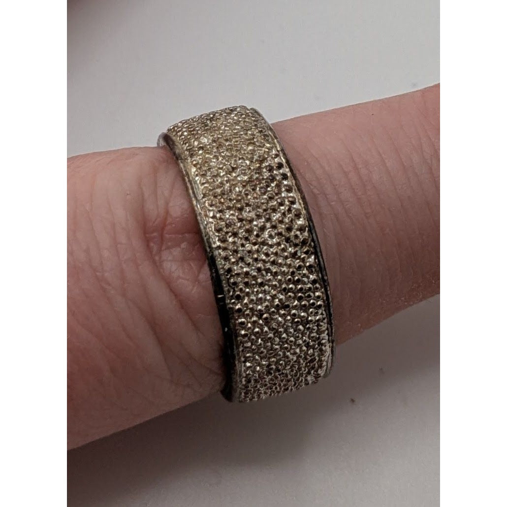 Wide Band Textured Silver-Tone Ring Size 9.5