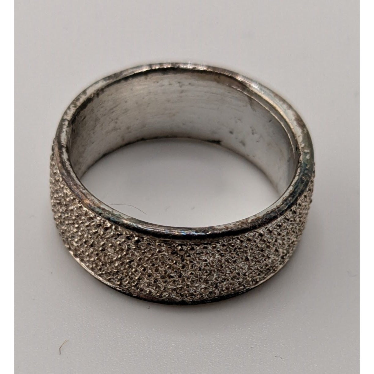 Wide Band Textured Silver-Tone Ring Size 9.5