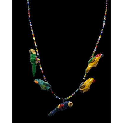 Handcrafted Parrot Necklace With Colorful Beads & Ceramic Bird Charms
