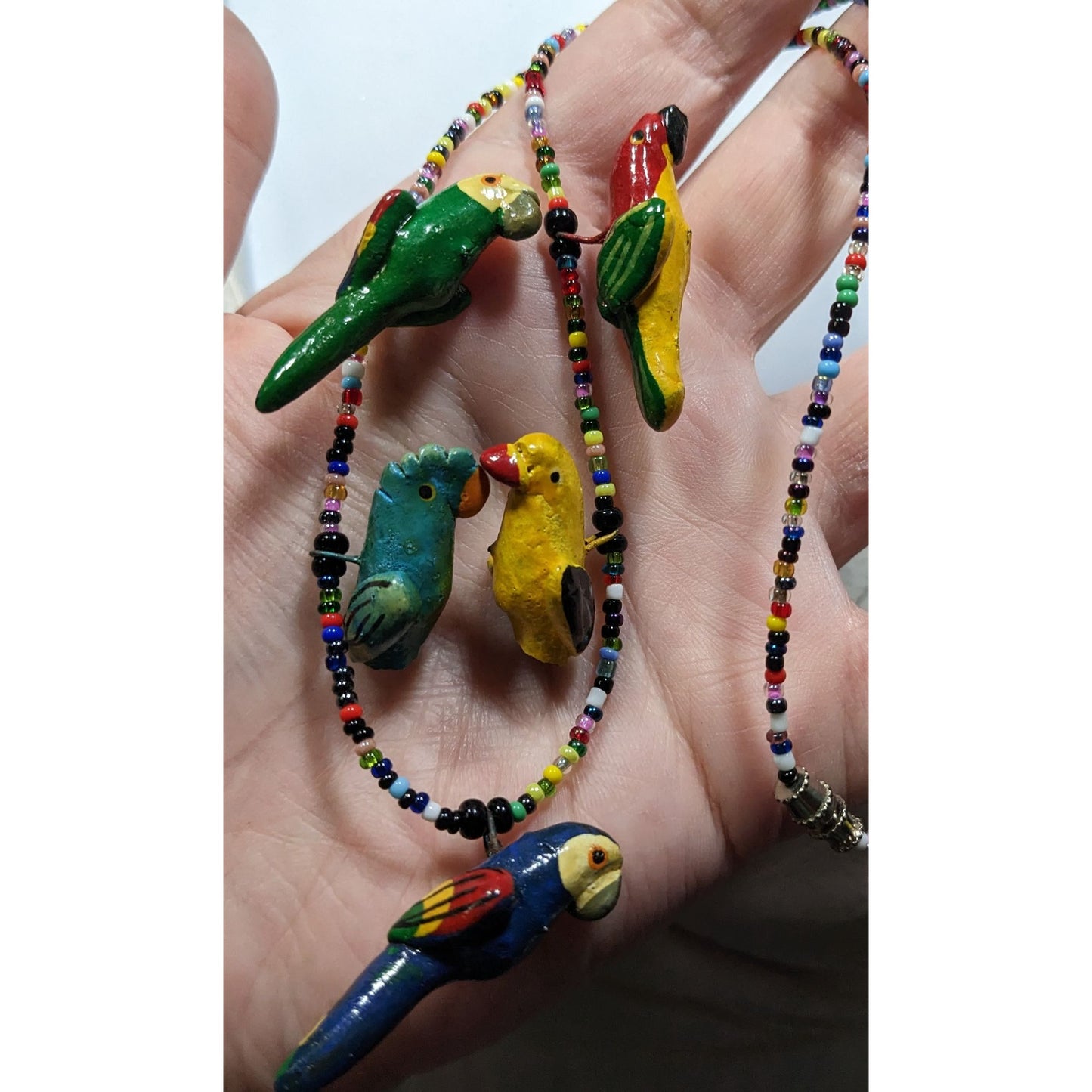 Handcrafted Parrot Necklace With Colorful Beads & Ceramic Bird Charms
