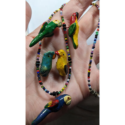 Handcrafted Parrot Necklace With Colorful Beads & Ceramic Bird Charms