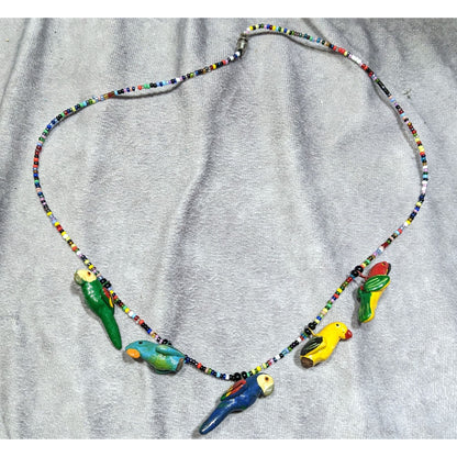 Handcrafted Parrot Necklace With Colorful Beads & Ceramic Bird Charms