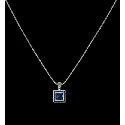 Elegant Square Blue Stone Pendant Necklace With Silver Tone Snake Chain