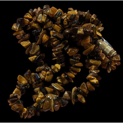 Natural Tiger Eye Chip Beaded Necklace With Barrel Clasp