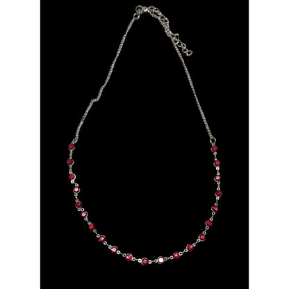 Corporate Goth Vampire Silver Tone Red Gemmed Necklace