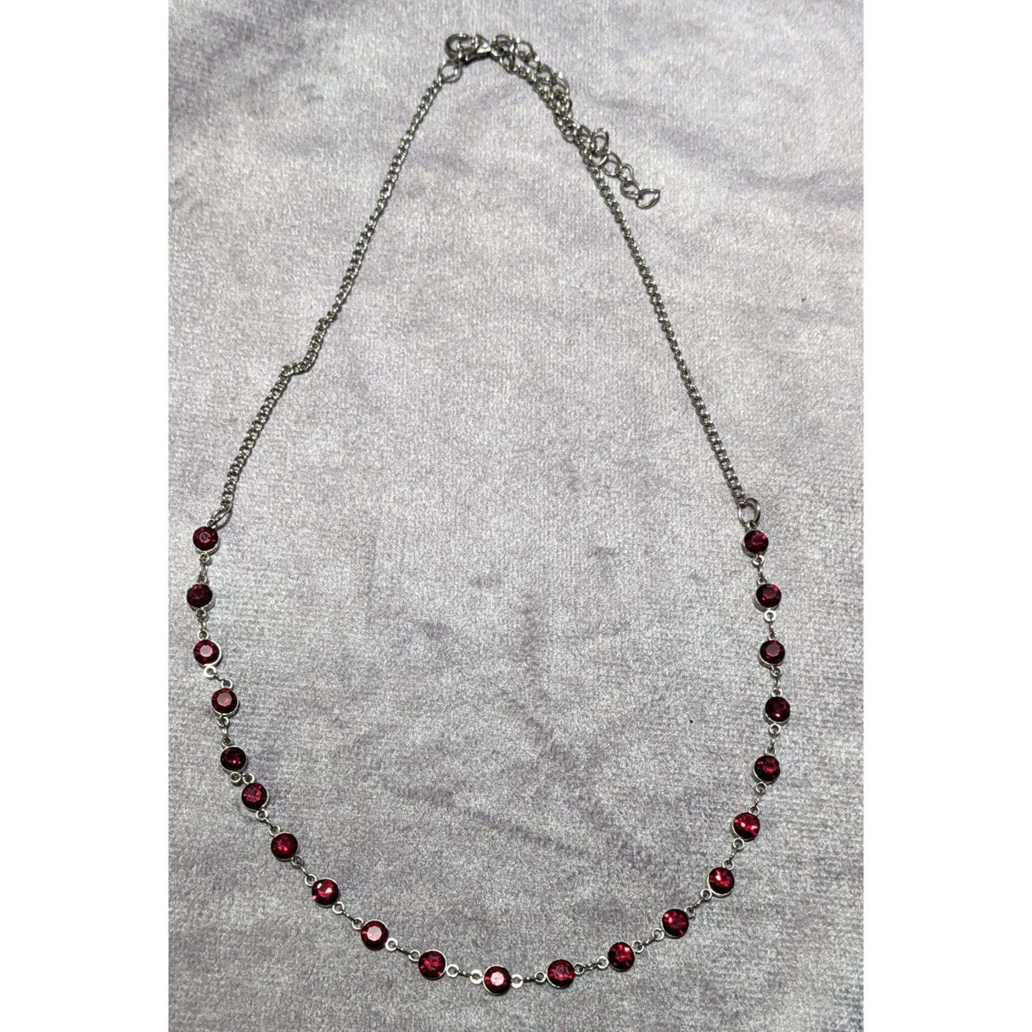 Corporate Goth Vampire Silver Tone Red Gemmed Necklace