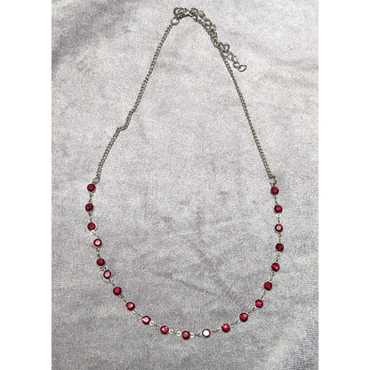 Corporate Goth Vampire Silver Tone Red Gemmed Necklace