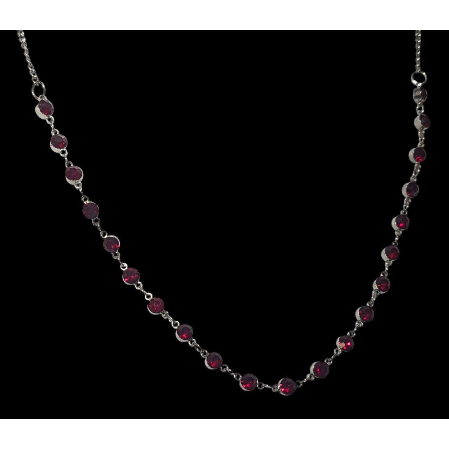 Corporate Goth Vampire Silver Tone Red Gemmed Necklace