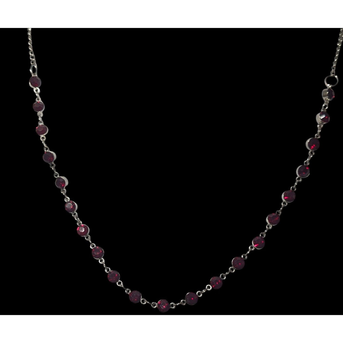 Corporate Goth Vampire Silver Tone Red Gemmed Necklace