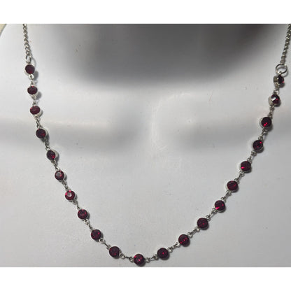 Corporate Goth Vampire Silver Tone Red Gemmed Necklace