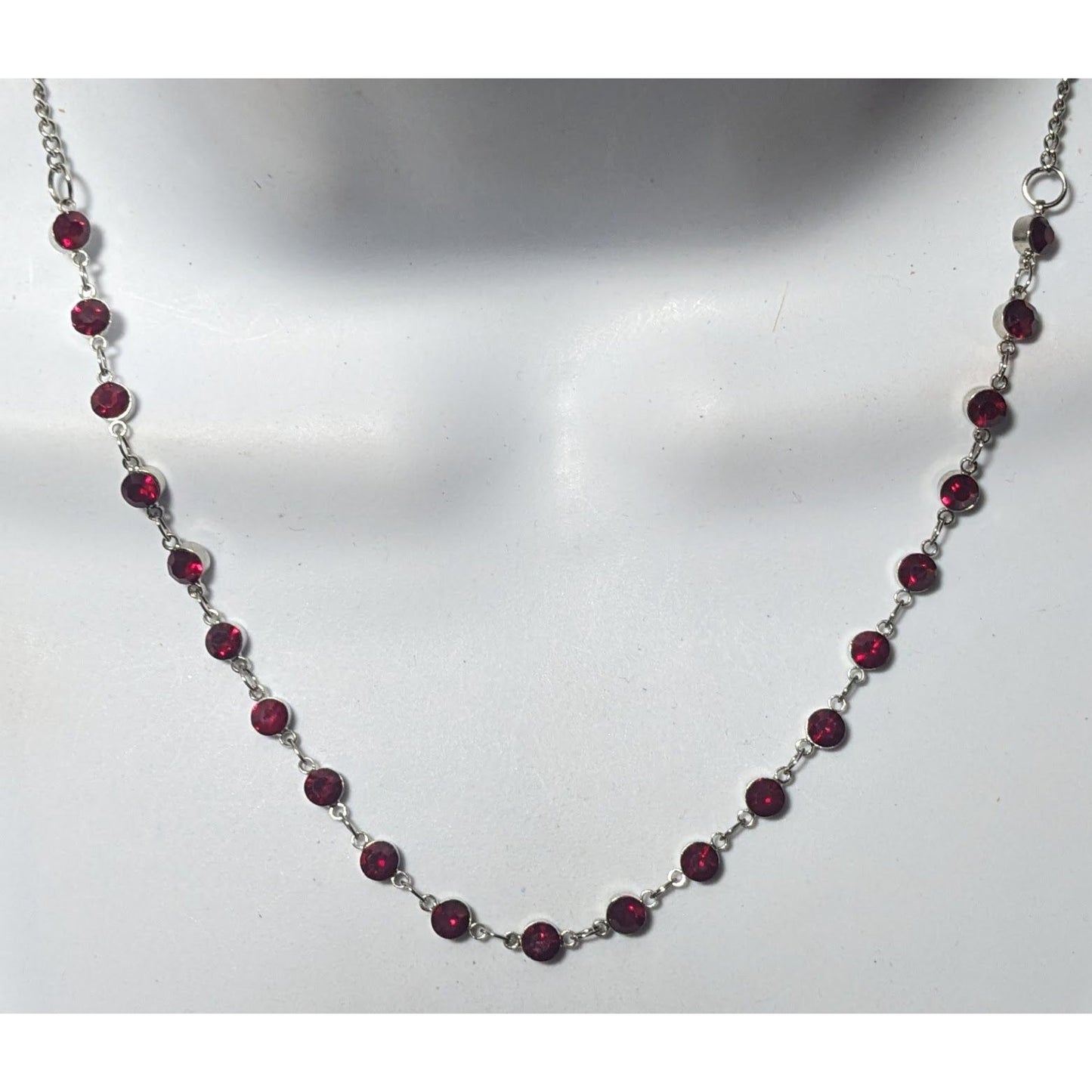 Corporate Goth Vampire Silver Tone Red Gemmed Necklace