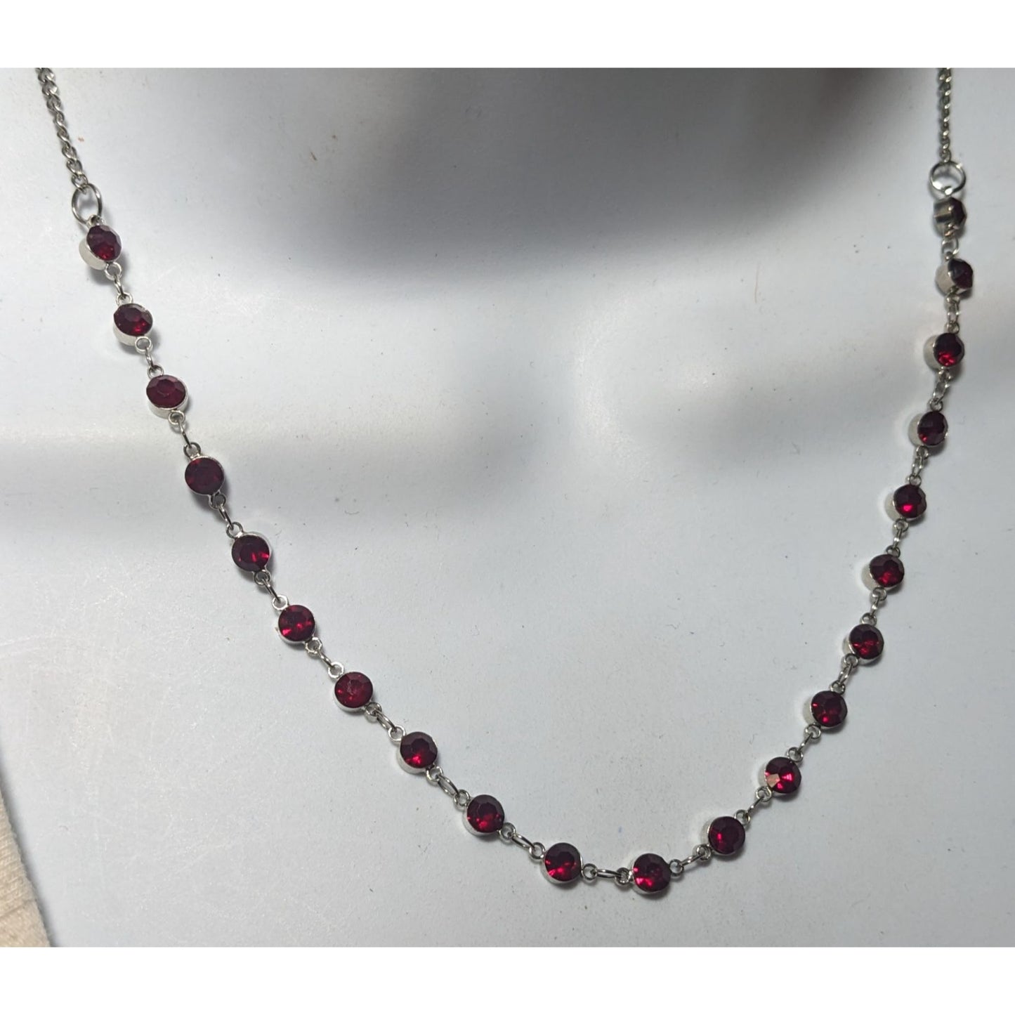 Corporate Goth Vampire Silver Tone Red Gemmed Necklace