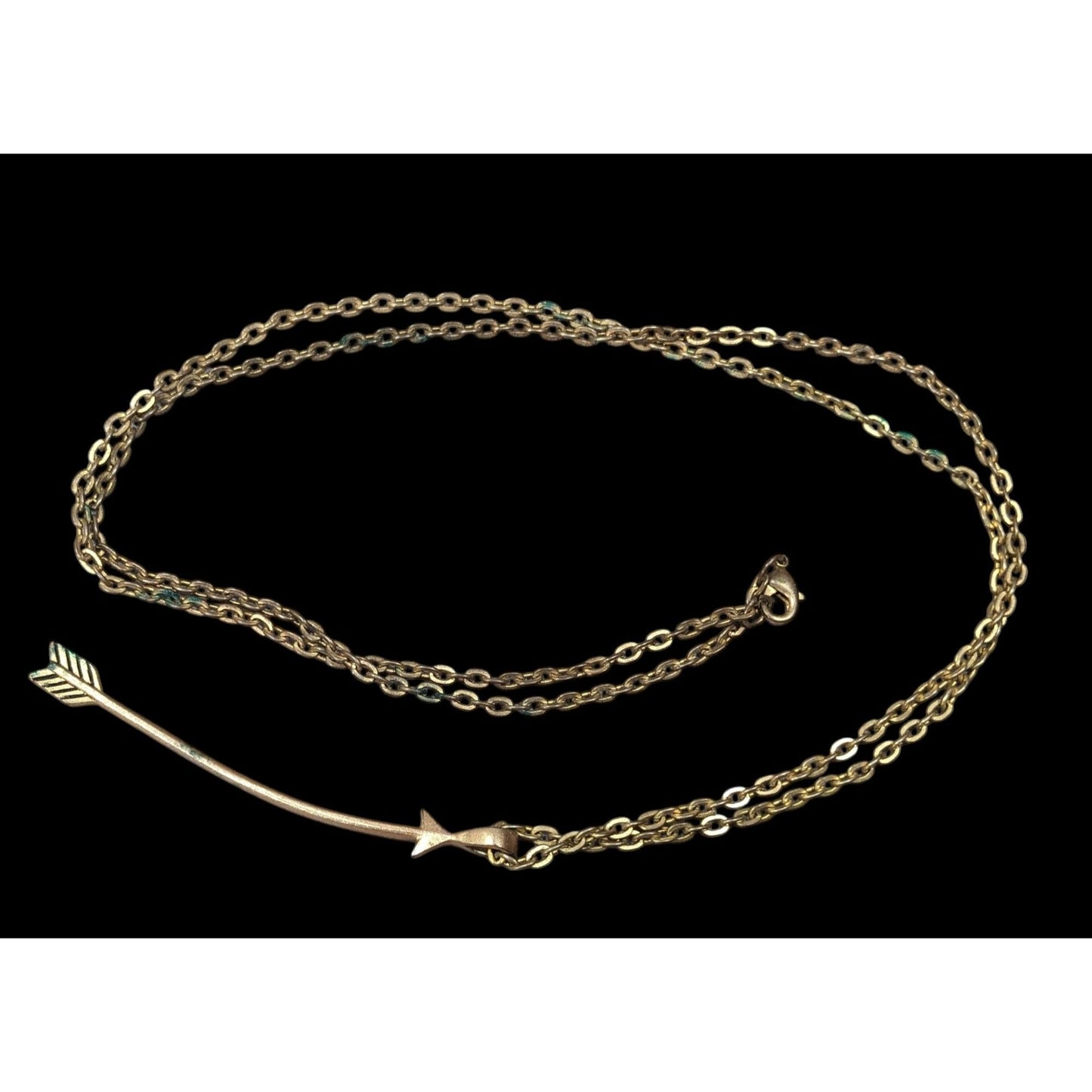 Curved Arrow Antiqued/Distressed Gold Tone Pendant Necklace