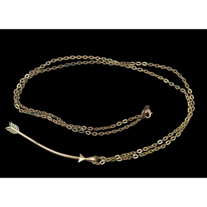 Curved Arrow Antiqued/Distressed Gold Tone Pendant Necklace