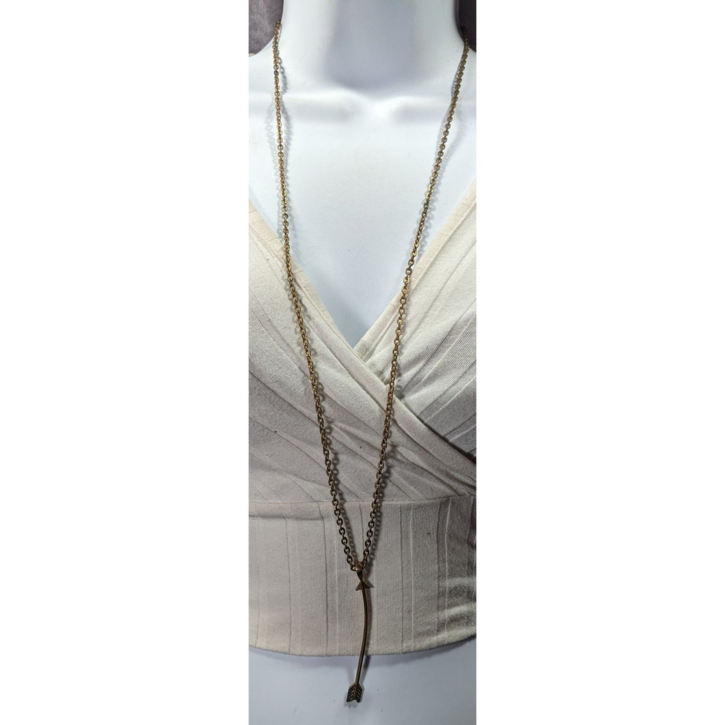 Curved Arrow Antiqued/Distressed Gold Tone Pendant Necklace