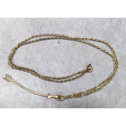 Curved Arrow Antiqued/Distressed Gold Tone Pendant Necklace