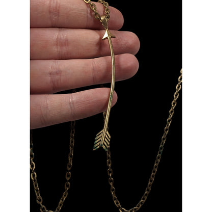 Curved Arrow Antiqued/Distressed Gold Tone Pendant Necklace
