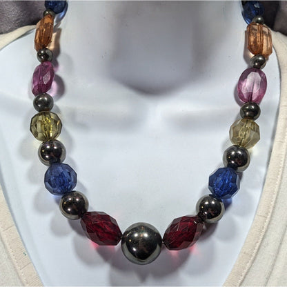 Vintage Chunky Rainbow Beaded Statement Necklace